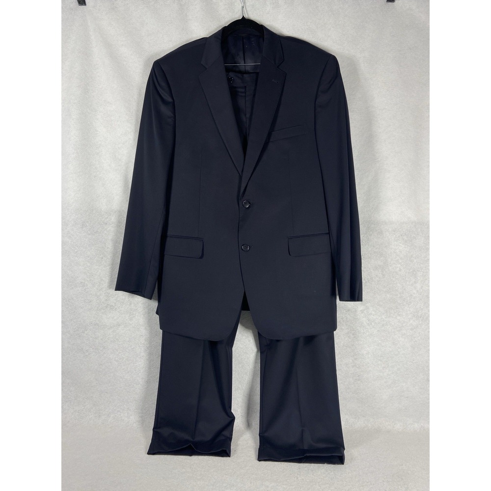 Jos A Bank 2PC Pant Suit Men's 44L Navy Signature Gold Wool Pants 38W Pleated
